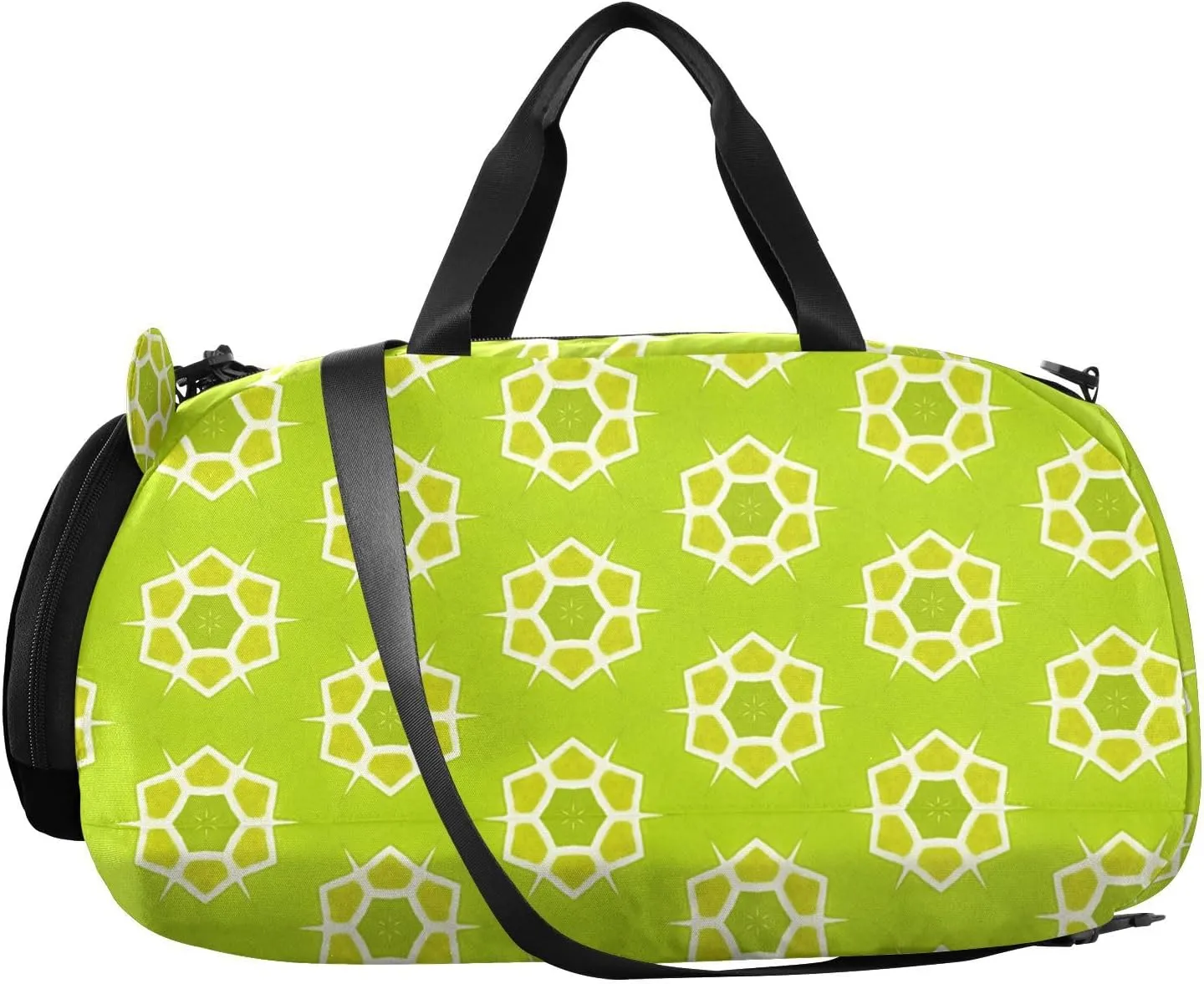 VIGTRO Bright Lime Green Geometric Kids Overnight Travel Duffel Bag Sport Gym Bag for Boys Girls with Shoe Compartment, Carry On Weekender Luggage Bag for Dance Swim Yoga