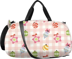 VIGTRO Cartoon Candles Flower Kids Overnight Travel Duffel Bag Sport Gym Bag for Boys Girls with Shoe Compartment, Christmas Tree Carry On Weekender Luggage Bag for Dance Swim Yoga