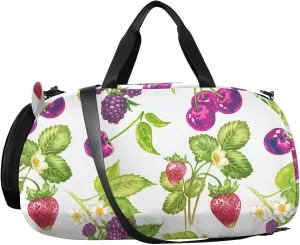 VIGTRO Cherry Strawberry Grape Fruit Kids Overnight Travel Duffel Bag Sport Gym Bag for Boys Girls with Shoe Compartment, Carry On Weekender Luggage Bag for Dance Swim Yoga