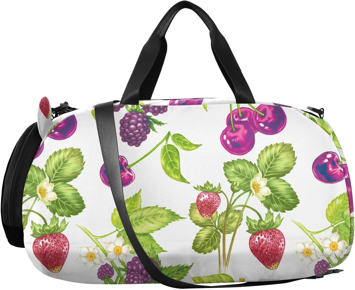 VIGTRO Cherry Strawberry Grape Fruit Kids Overnight Travel Duffel Bag Sport Gym Bag for Boys Girls with Shoe Compartment, Carry On Weekender Luggage Bag for Dance Swim Yoga