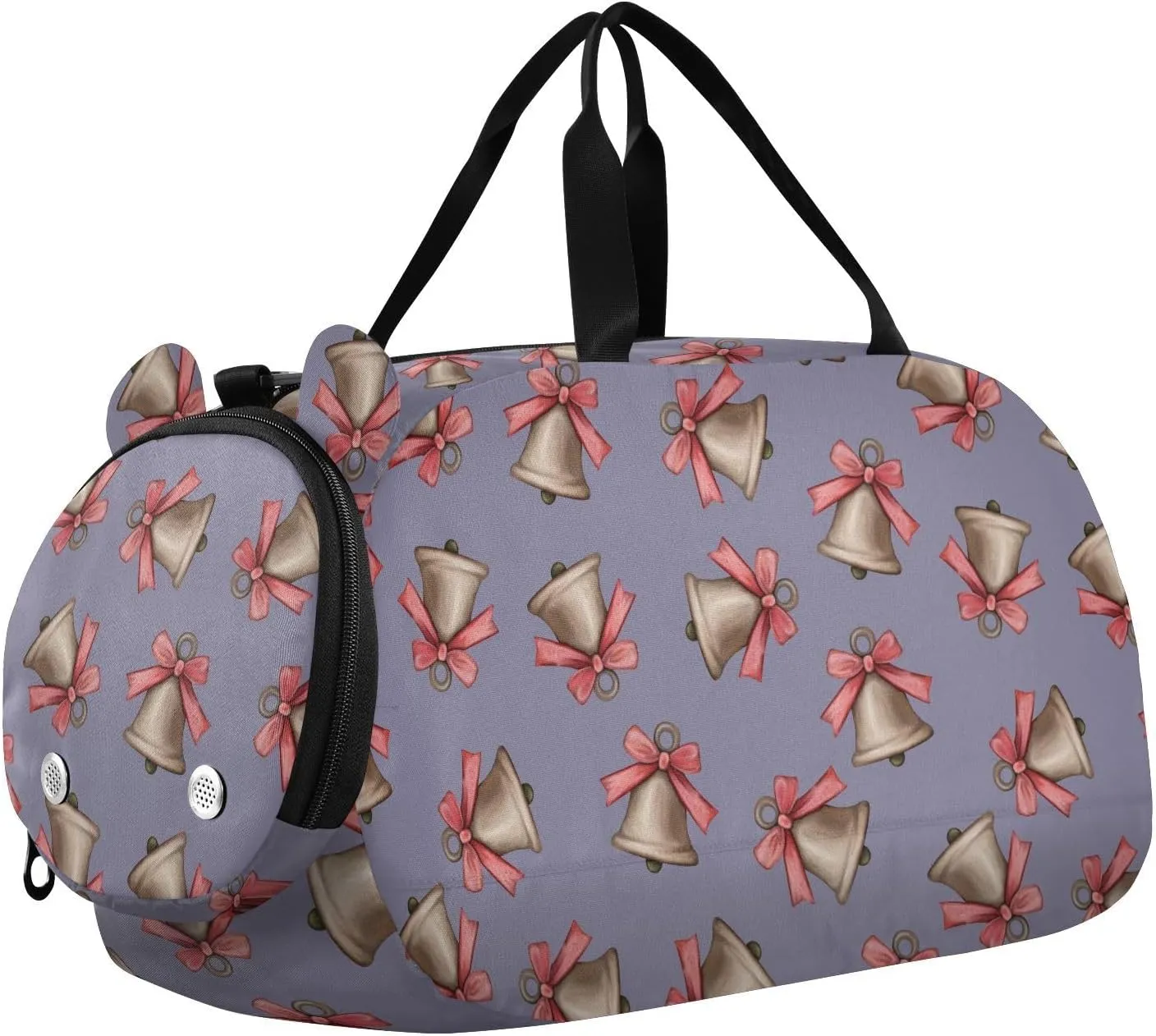 VIGTRO Christmas Bell and Bow Kids Overnight Travel Duffel Bag Sport Gym Bag for Boys Girls with Shoe Compartment, Carry On Weekender Luggage Bag for Dance Swim Yoga