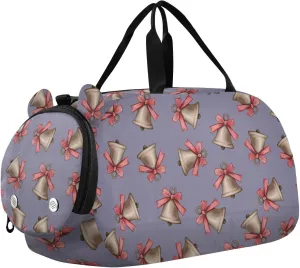 VIGTRO Christmas Bell and Bow Kids Overnight Travel Duffel Bag Sport Gym Bag for Boys Girls with Shoe Compartment, Carry On Weekender Luggage Bag for Dance Swim Yoga