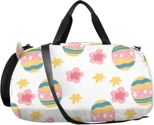 VIGTRO Colorful Eggs Flowers Kids Overnight Travel Duffel Bag Sport Gym Bag for Boys Girls with Shoe Compartment, Easter Carry On Weekender Luggage Bag for Dance Swim Yoga