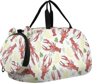VIGTRO Crayfish Parsley Dill Lemon Slices Kids Overnight Travel Duffel Bag Sport Gym Bag for Boys Girls with Shoe Compartment, Carry On Weekender Luggage Bag for Dance Swim Yoga