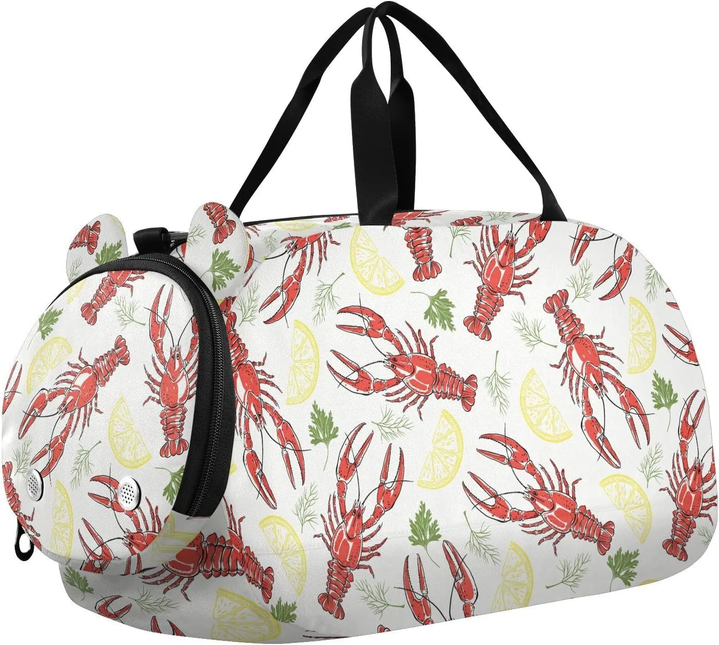VIGTRO Crayfish Parsley Dill Lemon Slices Kids Overnight Travel Duffel Bag Sport Gym Bag for Boys Girls with Shoe Compartment, Carry On Weekender Luggage Bag for Dance Swim Yoga