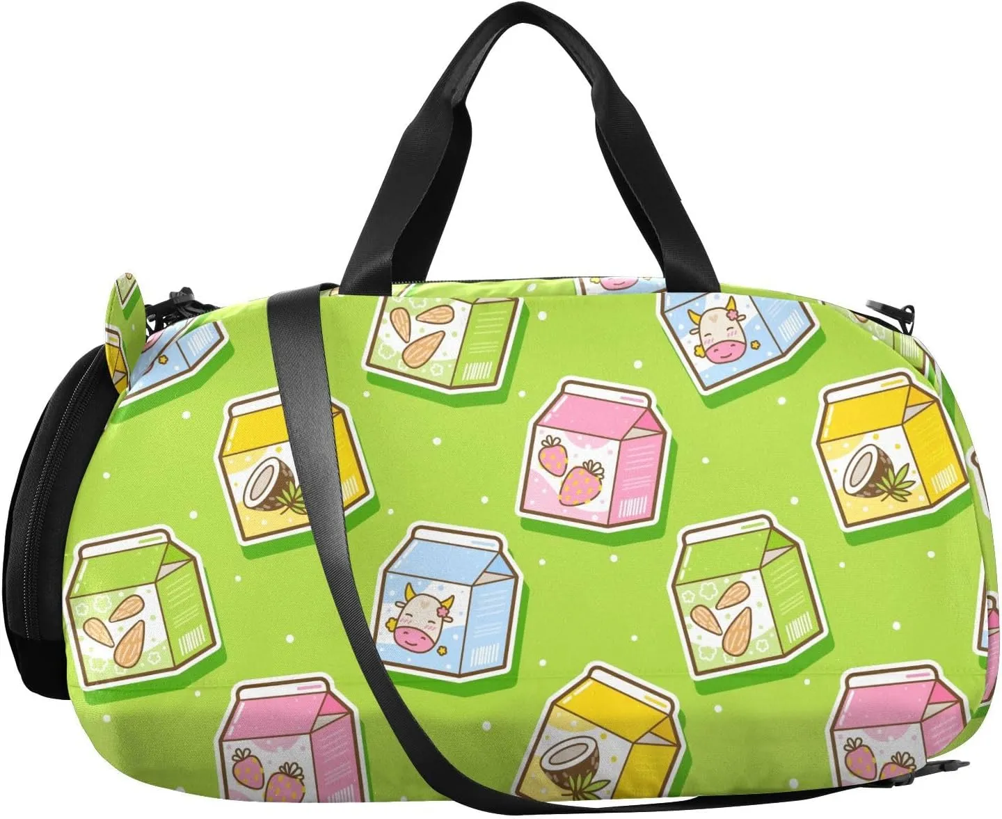 VIGTRO Cute Cartoon Cow Coconut Milk Kids Overnight Travel Duffel Bag Sport Gym Bag for Boys Girls with Shoe Compartment, Carry On Weekender Luggage Bag for Dance Swim Yoga
