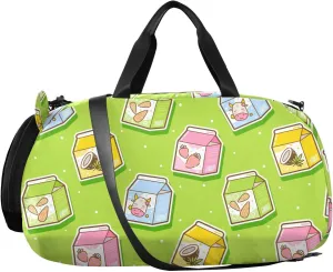 VIGTRO Cute Cartoon Cow Coconut Milk Kids Overnight Travel Duffel Bag Sport Gym Bag for Boys Girls with Shoe Compartment, Carry On Weekender Luggage Bag for Dance Swim Yoga