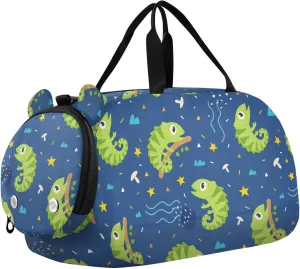 VIGTRO Cute Iguana Tree Trunk Kids Overnight Travel Duffel Bag Sport Gym Bag for Boys Girls with Shoe Compartment, Carry On Weekender Luggage Bag for Dance Swim Yoga