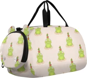 VIGTRO Cute Pink Frog Pot Plant Kids Overnight Travel Duffel Bag Sport Gym Bag for Boys Girls with Shoe Compartment, Carry On Weekender Luggage Bag for Dance Swim Yoga