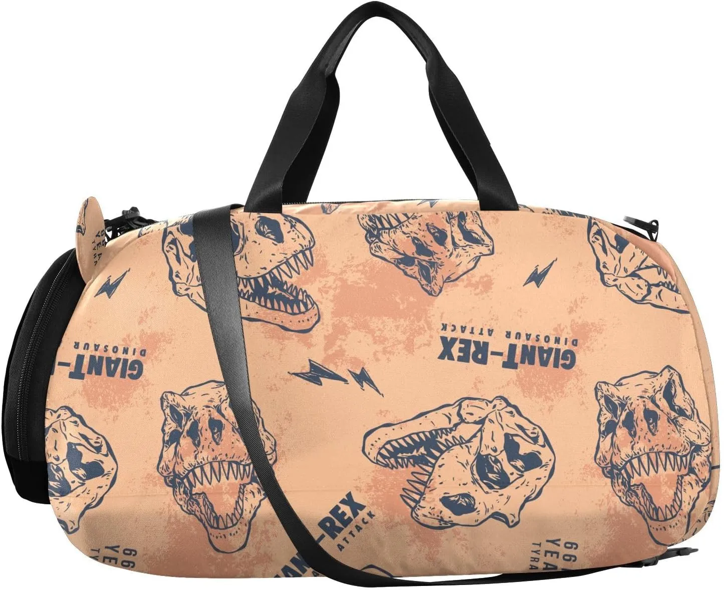 VIGTRO Dinosaur Skull Heads Kids Overnight Travel Duffel Bag Sport Gym Bag for Boys Girls with Shoe Compartment, Carry On Weekender Luggage Bag for Dance Swim Yoga