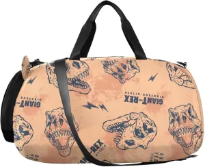 VIGTRO Dinosaur Skull Heads Kids Overnight Travel Duffel Bag Sport Gym Bag for Boys Girls with Shoe Compartment, Carry On Weekender Luggage Bag for Dance Swim Yoga