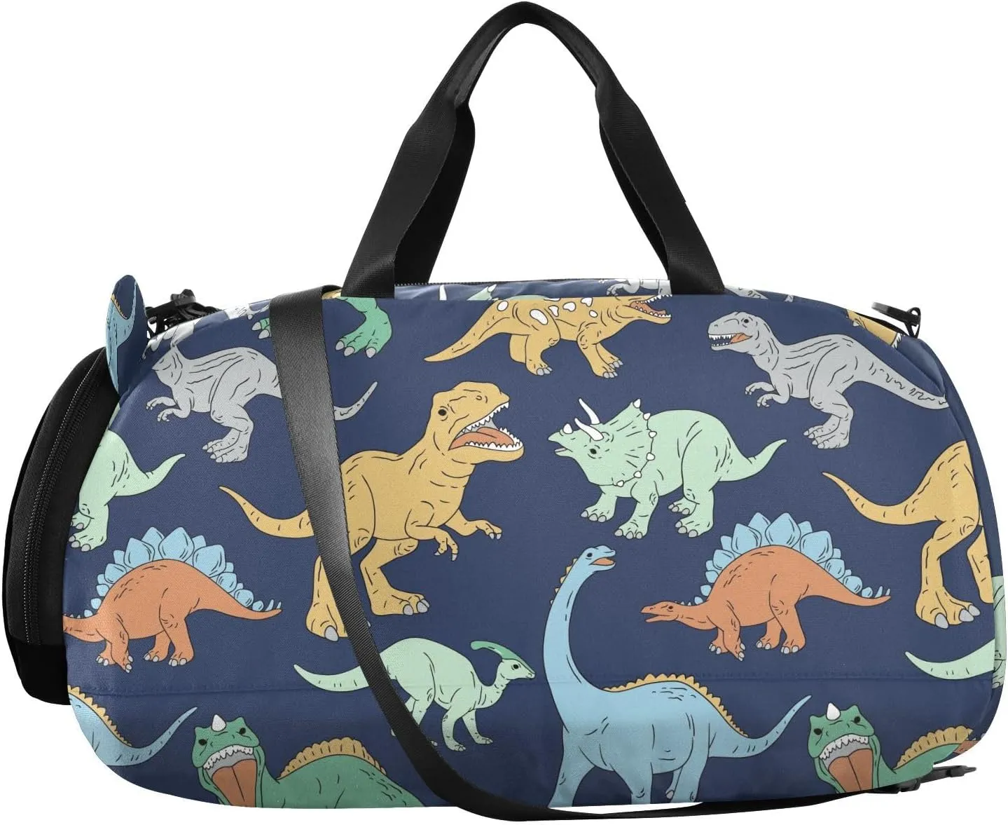 VIGTRO Dinosaurs Cartoon Kids Overnight Travel Duffel Bag Sport Gym Bag for Boys Girls with Shoe Compartment, Carry On Weekender Luggage Bag for Dance Swim Yoga