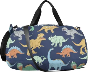 VIGTRO Dinosaurs Cartoon Kids Overnight Travel Duffel Bag Sport Gym Bag for Boys Girls with Shoe Compartment, Carry On Weekender Luggage Bag for Dance Swim Yoga