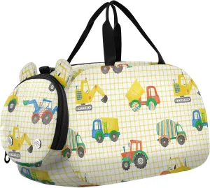 VIGTRO Excavator Tractor Kids Overnight Travel Duffel Bag Sport Gym Bag for Boys Girls with Shoe Compartment, Carry On Weekender Luggage Bag for Dance Swim Yoga