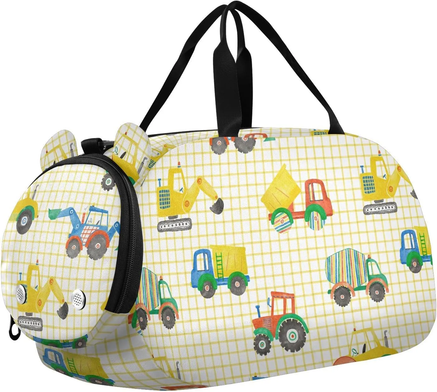 VIGTRO Excavator Tractor Kids Overnight Travel Duffel Bag Sport Gym Bag for Boys Girls with Shoe Compartment, Carry On Weekender Luggage Bag for Dance Swim Yoga