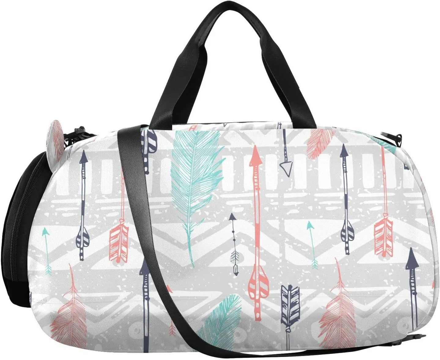 VIGTRO Feather Arrows Colorful Kids Overnight Travel Duffel Bag Sport Gym Bag for Boys Girls with Shoe Compartment, Carry On Weekender Luggage Bag for Dance Swim Yoga