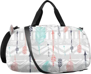 VIGTRO Feather Arrows Colorful Kids Overnight Travel Duffel Bag Sport Gym Bag for Boys Girls with Shoe Compartment, Carry On Weekender Luggage Bag for Dance Swim Yoga