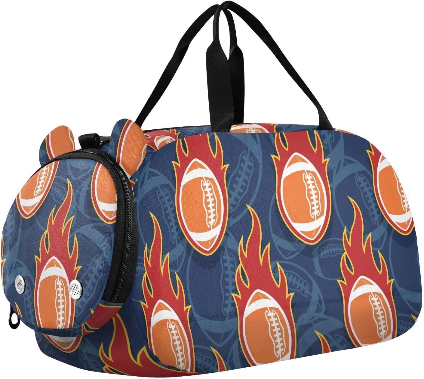 VIGTRO Football Balls and Fire Flames Kids Overnight Travel Duffel Bag Sport Gym Bag for Boys Girls with Shoe Compartment, Carry On Weekender Luggage Bag for Dance Swim Yoga