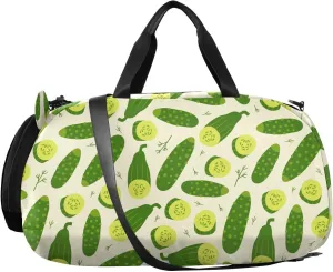 VIGTRO Fresh Cucumber Vegetables Kids Overnight Travel Duffel Bag Sport Gym Bag for Boys Girls with Shoe Compartment, Carry On Weekender Luggage Bag for Dance Swim Yoga