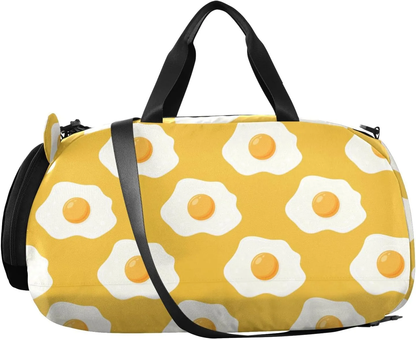 VIGTRO Fried Egg Yellow Background Kids Overnight Travel Duffel Bag Sport Gym Bag for Boys Girls with Shoe Compartment, Carry On Weekender Luggage Bag for Dance Swim Yoga