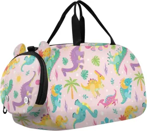 VIGTRO Funny Colorful Dinosaurs Kids Overnight Travel Duffel Bag Sport Gym Bag for Boys Girls with Shoe Compartment, Carry On Weekender Luggage Bag for Dance Swim Yoga