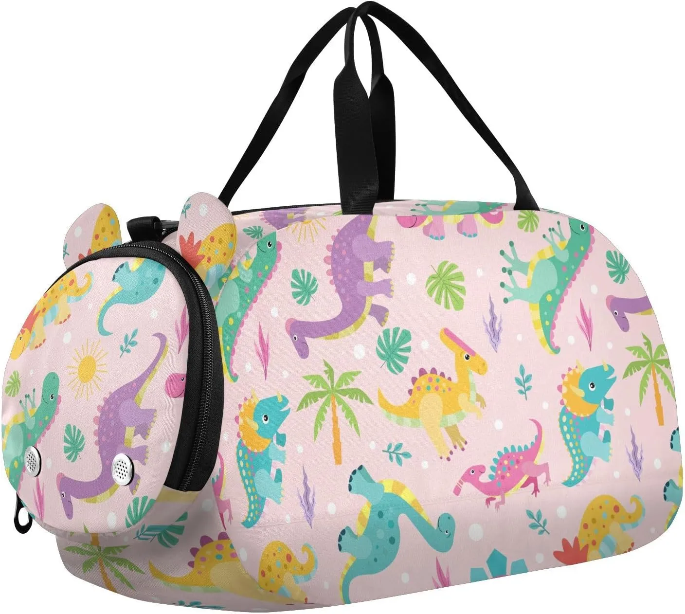 VIGTRO Funny Colorful Dinosaurs Kids Overnight Travel Duffel Bag Sport Gym Bag for Boys Girls with Shoe Compartment, Carry On Weekender Luggage Bag for Dance Swim Yoga