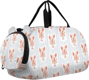 VIGTRO Lobster Kids Overnight Travel Duffel Bag Sport Gym Bag for Boys Girls with Shoe Compartment, Stripes Carry On Weekender Luggage Bag for Dance Swim Yoga