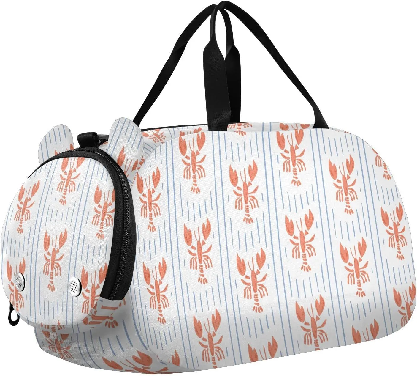 VIGTRO Lobster Kids Overnight Travel Duffel Bag Sport Gym Bag for Boys Girls with Shoe Compartment, Stripes Carry On Weekender Luggage Bag for Dance Swim Yoga
