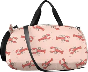 VIGTRO Lobster Sea Food Pattern Kids Overnight Travel Duffel Bag Sport Gym Bag for Boys Girls with Shoe Compartment, Carry On Weekender Luggage Bag for Dance Swim Yoga