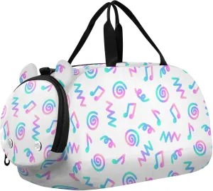 VIGTRO Musical Blue Kids Overnight Travel Duffel Bag Sport Gym Bag for Boys Girls with Shoe Compartment, Circle Carry On Weekender Luggage Bag for Dance Swim Yoga