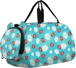 VIGTRO Red Ladybugs White Daisy Kids Overnight Travel Duffel Bag Sport Gym Bag for Boys Girls with Shoe Compartment, Carry On Weekender Luggage Bag for Dance Swim Yoga
