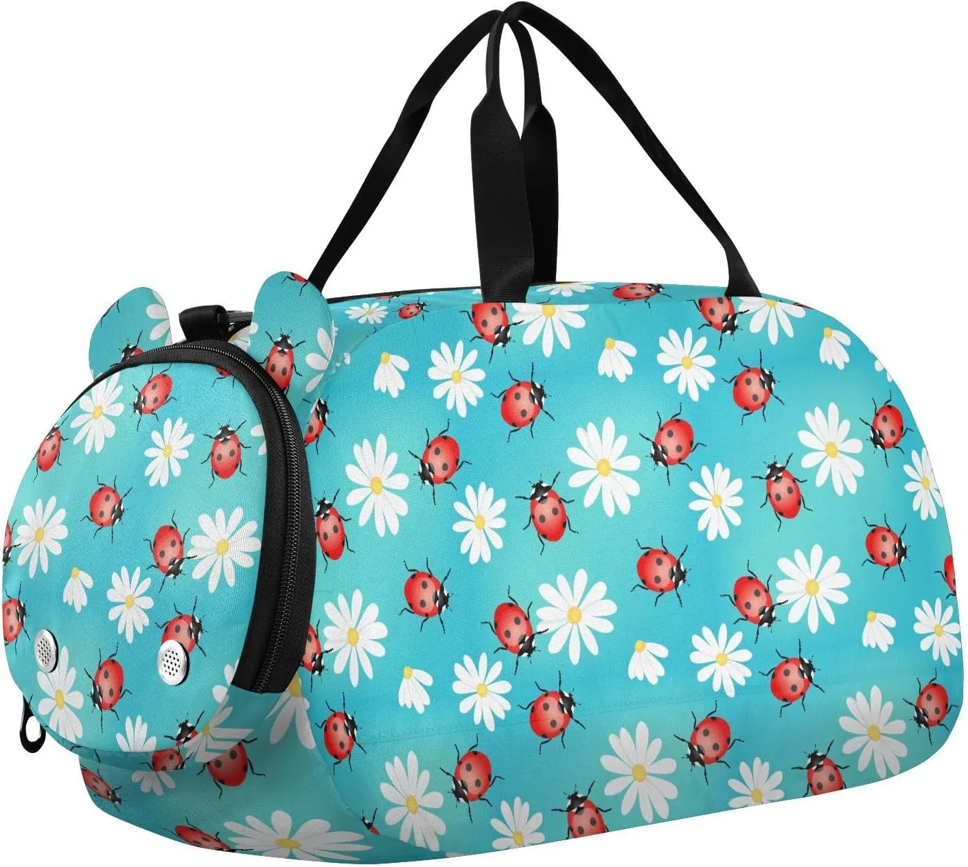 VIGTRO Red Ladybugs White Daisy Kids Overnight Travel Duffel Bag Sport Gym Bag for Boys Girls with Shoe Compartment, Carry On Weekender Luggage Bag for Dance Swim Yoga