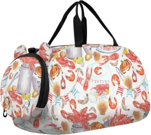VIGTRO Seafood Crayfish Pattern Kids Overnight Travel Duffel Bag Sport Gym Bag for Boys Girls with Shoe Compartment, Carry On Weekender Luggage Bag for Dance Swim Yoga