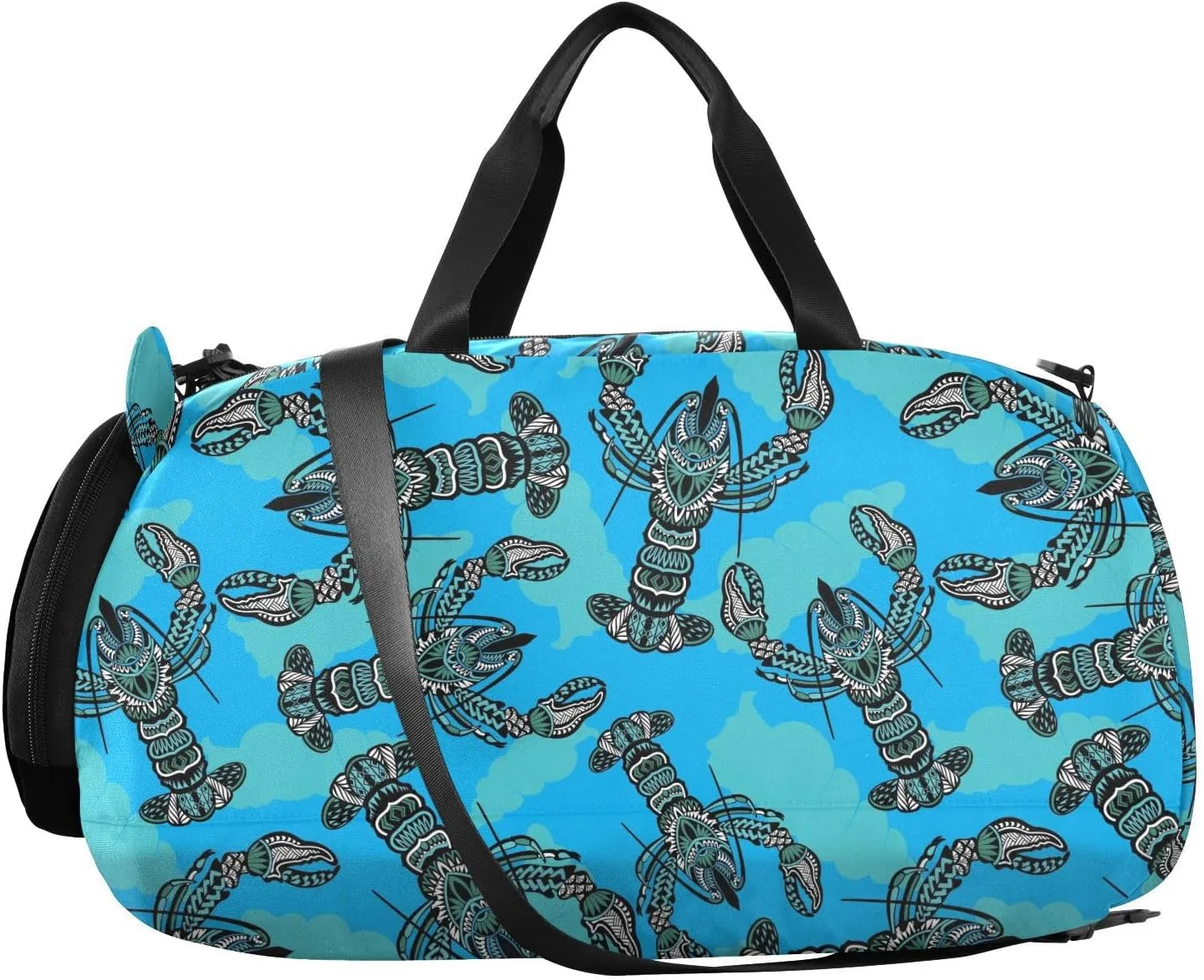 VIGTRO Seafood Lobster Blue Background Kids Overnight Travel Duffel Bag Sport Gym Bag for Boys Girls with Shoe Compartment, Carry On Weekender Luggage Bag for Dance Swim Yoga