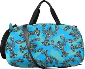 VIGTRO Seafood Lobster Blue Background Kids Overnight Travel Duffel Bag Sport Gym Bag for Boys Girls with Shoe Compartment, Carry On Weekender Luggage Bag for Dance Swim Yoga