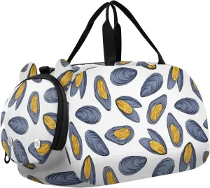 VIGTRO Seafood Mussels Pattern Kids Overnight Travel Duffel Bag Sport Gym Bag for Boys Girls with Shoe Compartment, Carry On Weekender Luggage Bag for Dance Swim Yoga