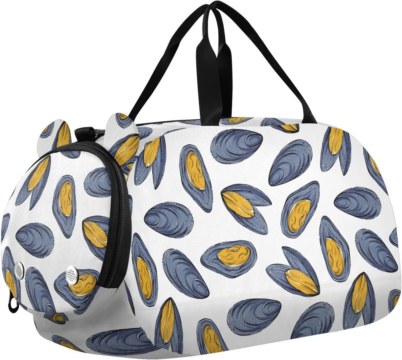 VIGTRO Seafood Mussels Pattern Kids Overnight Travel Duffel Bag Sport Gym Bag for Boys Girls with Shoe Compartment, Carry On Weekender Luggage Bag for Dance Swim Yoga