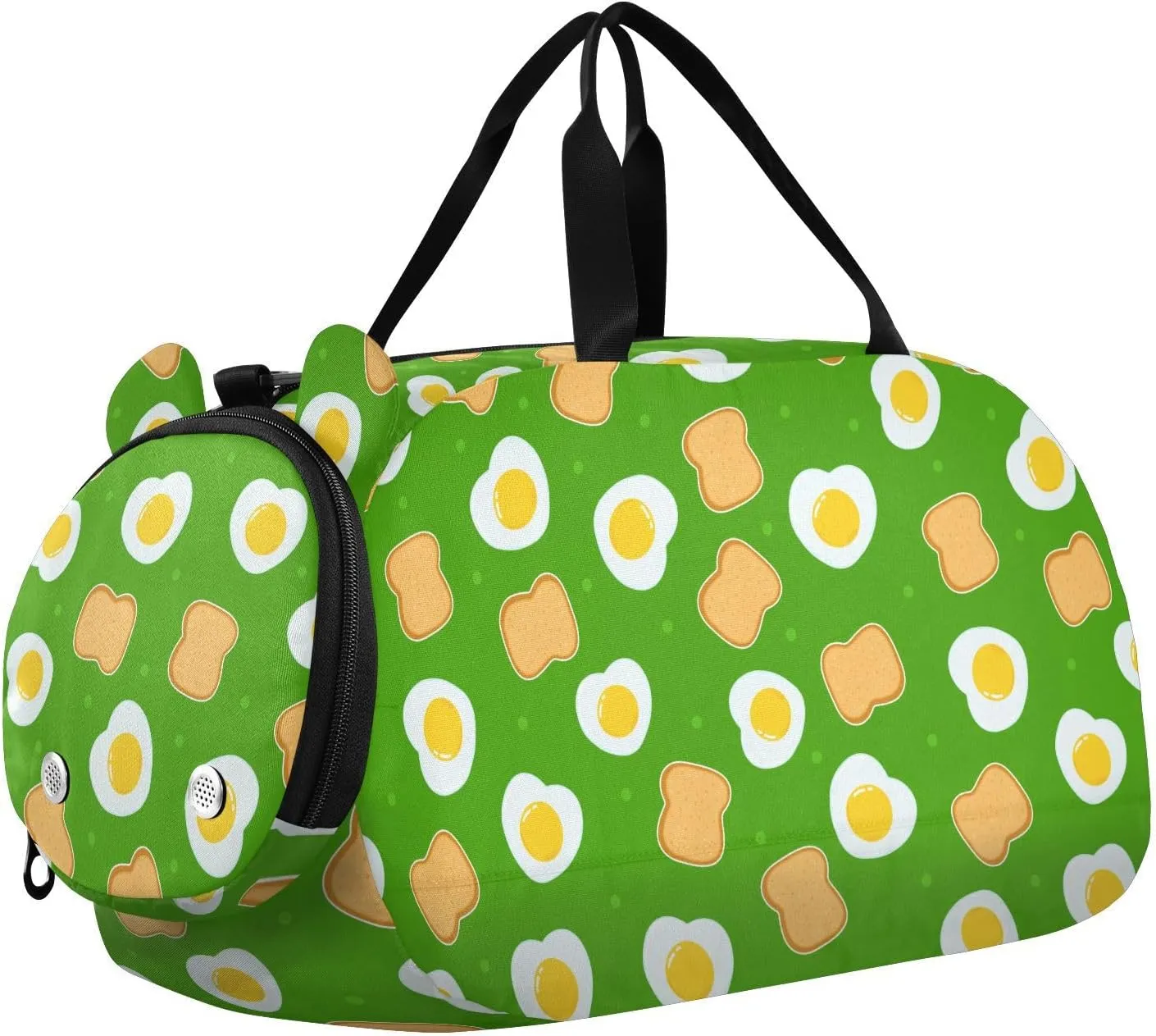 VIGTRO Sliced Toast Bread and Egg Kids Overnight Travel Duffel Bag Sport Gym Bag for Boys Girls with Shoe Compartment, Carry On Weekender Luggage Bag for Dance Swim Yoga