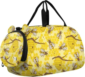 VIGTRO Yellow Bees Honeycombs Kids Overnight Travel Duffel Bag Sport Gym Bag for Boys Girls with Shoe Compartment, Carry On Weekender Luggage Bag for Dance Swim Yoga