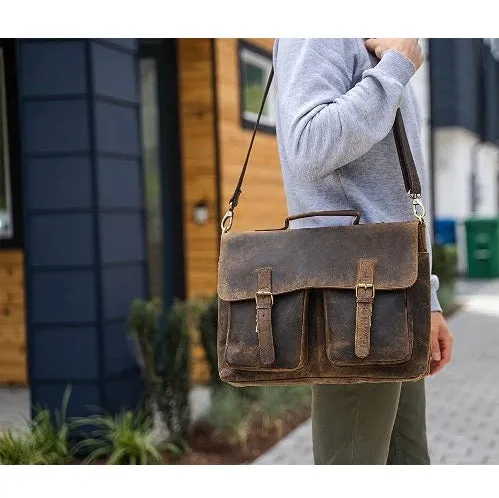 Vintage Buff Leather Messenger Bag