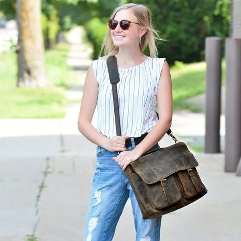 Vintage Buff Leather Messenger Bag