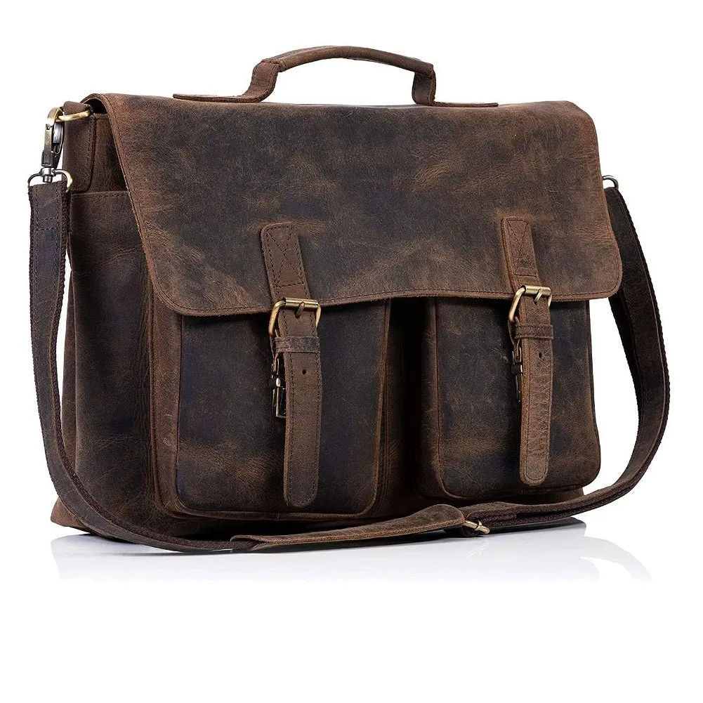 Vintage Buff Leather Messenger Bag