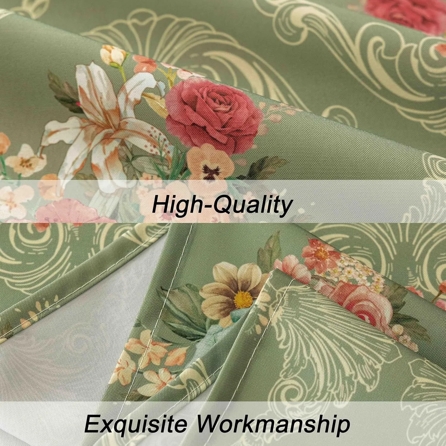 Vintage Floral Rectangle Tablecloth Shabby Chic Flower Table Cloth Spring Table Cover Waterproof for Dinner Kitchen Picnic, Olive Green, 60x84 Inches