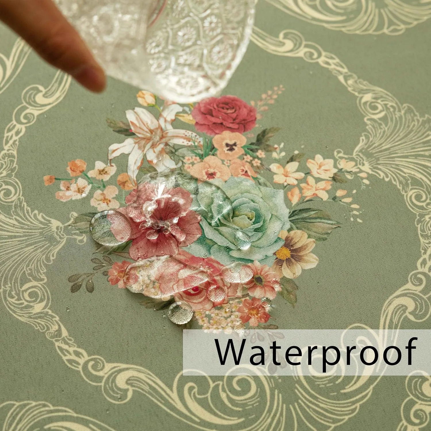 Vintage Floral Rectangle Tablecloth Shabby Chic Flower Table Cloth Spring Table Cover Waterproof for Dinner Kitchen Picnic, Olive Green, 60x84 Inches