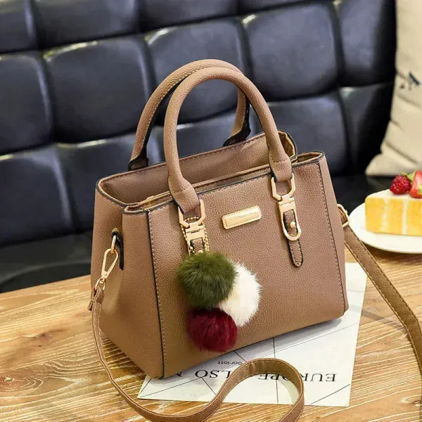 Vintage PU Leather Handbag with Plush Tassel - Stylish Ladies Shoulder & Crossbody Purse