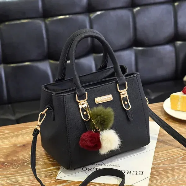 Vintage PU Leather Handbag with Plush Tassel - Stylish Ladies Shoulder & Crossbody Purse