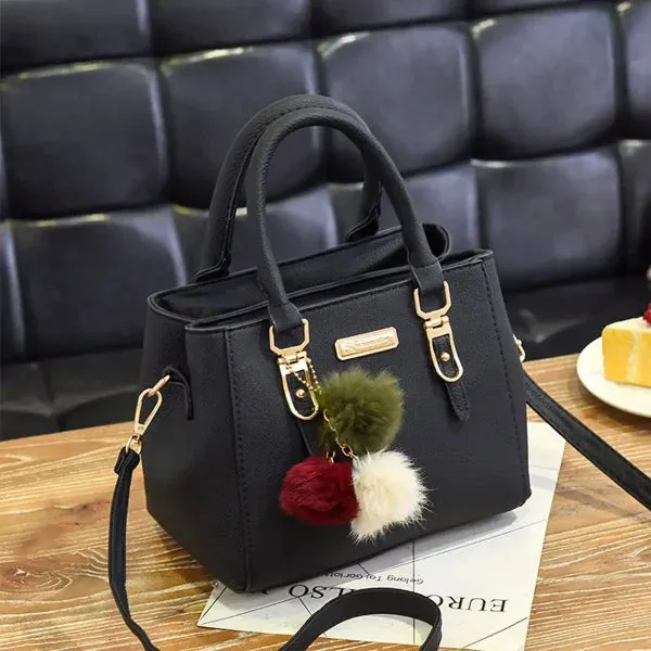 Vintage PU Leather Handbag with Plush Tassel - Stylish Ladies Shoulder & Crossbody Purse
