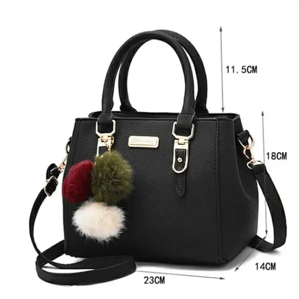 Vintage PU Leather Handbag with Plush Tassel - Stylish Ladies Shoulder & Crossbody Purse