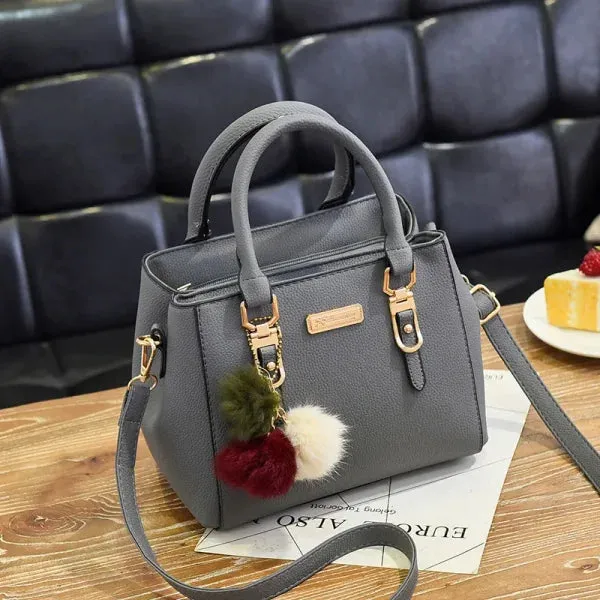 Vintage PU Leather Handbag with Plush Tassel - Stylish Ladies Shoulder & Crossbody Purse