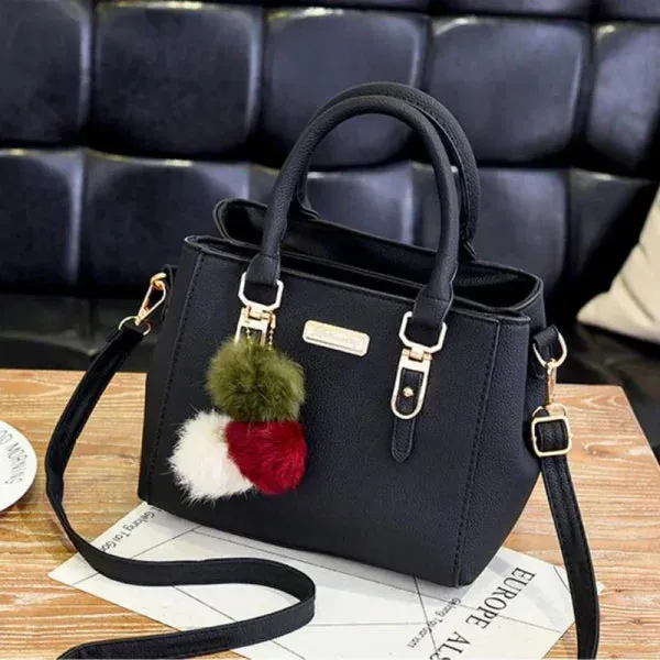 Vintage PU Leather Handbag with Plush Tassel - Stylish Ladies Shoulder & Crossbody Purse